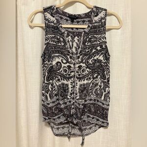 Lucky Brand Black and White Paisley Tie-Front Tank Top Women's size S